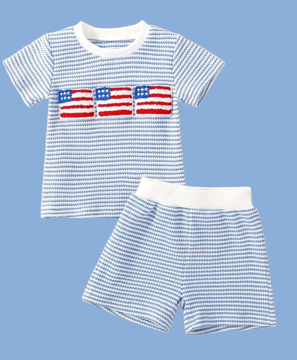 American flag/Blue & White Gingham Shorts Set for Babies