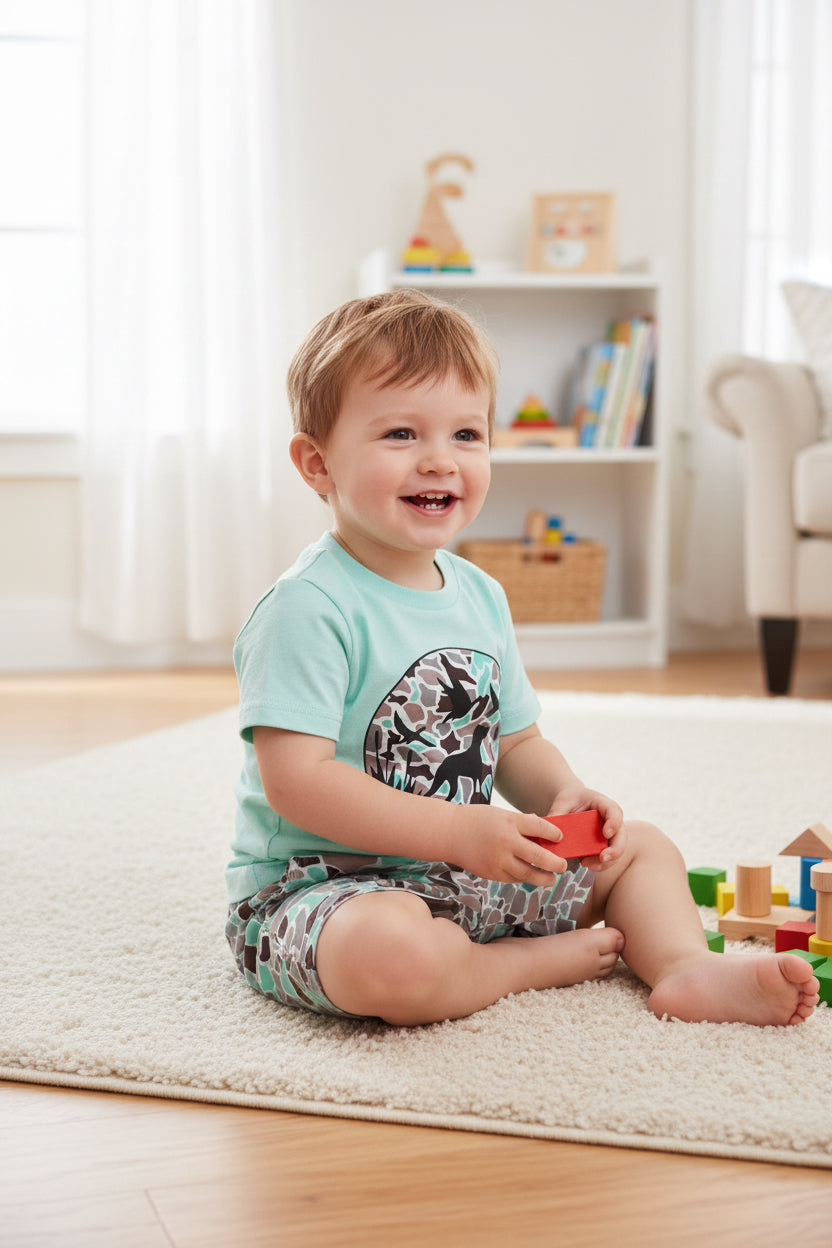 Camo toddler boy shorts and t-shirt set