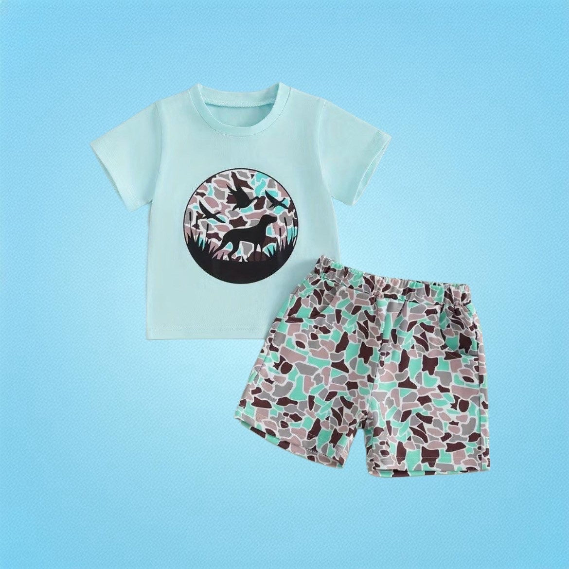 Camo toddler boy shorts and t-shirt set