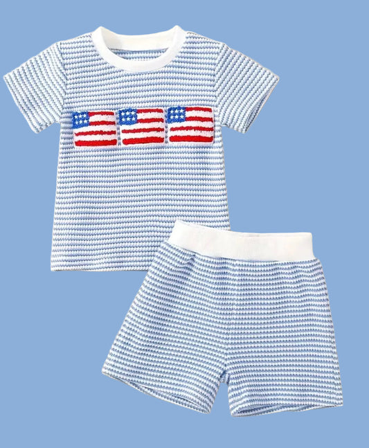 American flag/Blue & White Gingham Shorts Set for Babies